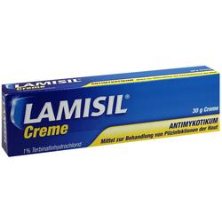 Eine blaue Packung Lamisil Creme gegen Hautpilzinfektionen.