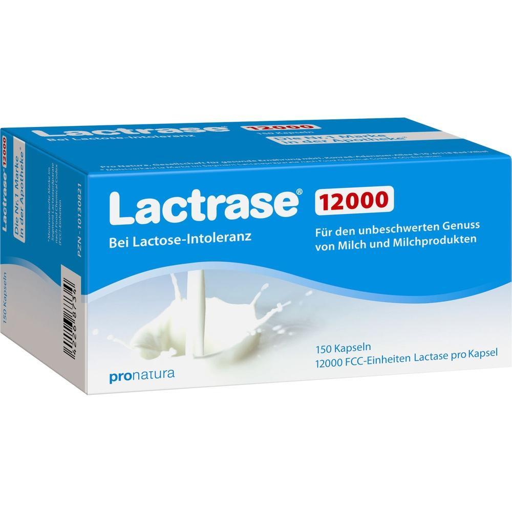 Blaue Packung mit Lactase-Kapseln für Menschen mit Laktose-Intoleranz.