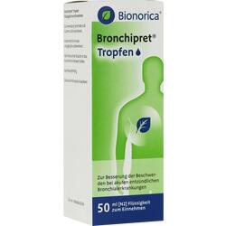 Verpackung von Bronchipret Tropfen gegen Atemwegserkrankungen, 50 ml.