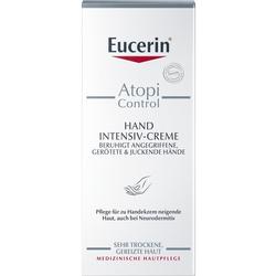 Die Verpackung einer Handcreme von Eucerin für gereizte und trockene Haut.